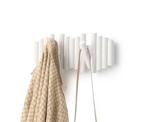 Umbra Picket Patères murales rabattables, 5 crochets, Blanc | Bois de pin, supportent jusqu'à 2,25 kg, installation facile, rangement mural, convient à l'entrée