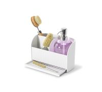 Umbra Sling Porte-éponge et Pompe Savon, Organisateur Évier, 500 ml, Blanc | Séparateur amovible orientable, bac récupération eau, compatible vaisselle, Plastique recyclé