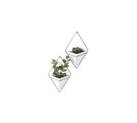 Umbra Trigg Jardinière Suspendue et Décoration Murale Géométrique pour Petite Plante, Plante Succulente et Bien Plus Encore, Blanc/Nickel, Lot de 2