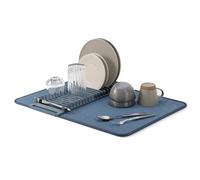 Umbra Udry Égouttoir et Tapis Vaisselle, Tout en Un Pliable, Bleu Ardoise | Microfibre absorbante, protège plan de travail des rayures, lavable en machine, Plastique recyclé sans BPA