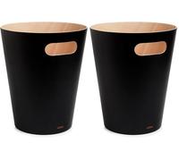 Umbra Woodrow Poubelle Ou Corbeille À Papier Moderne En Bois D'Une Capacité De 7.5 L Pour Salle De Bain. Bureau. et Bien Plus Encore. Hêtre Commun. Noir/Naturel (Lot de 2)