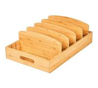 Umilife Grand couvercle de récipient alimentaire pour armoire de cuisine et tiroir, organisateur en bambou avec 5 grands séparateurs réglables, couvercles en plastique organisation et rangement