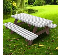 UMINEUX Lot de 3 Housses de Table de Pique-Nique avec Housses de Banc ajustées pour Tables rectangulaires de 1,8 m - Dos en Flanelle de Vinyle avec Bord élastique - pour fête extérieure/intérieure et