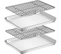 Umiten Ensemble plaque de cuisson et grille [2 feuilles + 2 étagères], moule à biscuits en acier inoxydable avec grille de refroidissement, robuste, facile à nettoyer (22.9x17.8x2.5 cm)