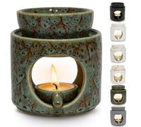 Umllpet Brûleur parfumé en céramique pour huiles essentielles, vert | Lampe parfumée pour huiles essentielles avec photophore, huile parfumée d'ambiance et diffuseur de cire parfumée pour