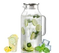 Umllpet Carafe verre 2L couvercle acier rayures verticales frigo | Bec anti-goutte pour versement propre résiste chaleur lavable lave-vaisselle idéale pour boissons froides et chaudes
