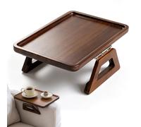 Umllpet Fibogollo Plateau de canapé en Bois d'acacia, Plateau d'accoudoirs avec Clip Fixe, pour collations, téléphone Portable, contrôle, Tasses