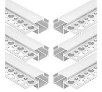 Umllpet Lot 6 Profilés LED 1m Aluminium Encastrables Cloison Sèche, Rail Bande LED 5-15mm Diffuseur PC Laiteux, 2 Variantes Pré-Posé & Encastrement Plâtre pour Plafond Mur Déco Intérieur