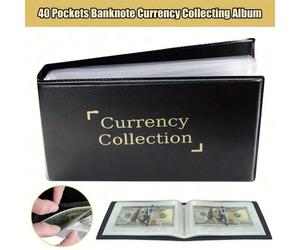 Un album de collection de monnaie, un carnet de dépôt en espèces, un de dépôt, un livre de caisse, un registre de billets, et un livret d'épargne, conçus pour que les collectionneurs gèrent l'argent l