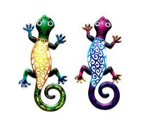 Un ensemble de 2 pièces de gecko en métal, décoration murale de gecko en métal, décoration murale de gecko en métal d'extérieur, art de jardin de lézard, décoration en verre suspendue pour patio ou fe