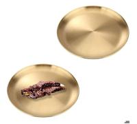 Un ensemble de 2 plateaux décoratifs en acier inoxydable, assiettes rondes en acier inoxydable (20 cm, doré).