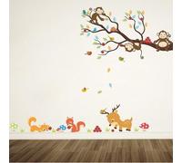 Un Ensemble De Stickers Muraux Singe Renard Oiseaux Cerf Champignon Arbre Stickers Muraux Pour Chambre D'enfant Bébé Chambre D'enfant Salon.