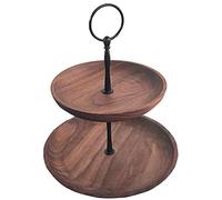 Un grand plat de fruits, Étagère à fruits en bois style rétro, étagère gâteaux, cadre amovible, double plateau de rangement acier for collations(Black Walnut)