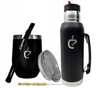 Un Mate - Kit Complet Yerba Mate : Bombilla Noire Inox, Tasse Thermolide Inox 350 ml avec Couvercle, bouteille isotherme 1000 ml, Brosse de Nettoyage, Coffret Élégant Unmate