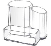 Un organisateur transparent en acrylique Unyqoos® avec 3 compartiments – idéal pour ranger sur un bureau ou pour organiser du matériel de maquillage, compact et stable