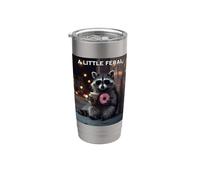 Un petit raton laveur sauvage adore les beignets et le café glacé Gobelet isotherme en acier inoxydable double paroi