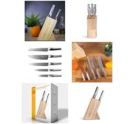 Un Set De Couteaux En Inox Socle En Bois Naturel Pour Une Découpe Exceptionnelle.