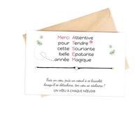 Un Voeu à Chaque Noeud Carte de voeux MERCI ATSEM + Bracelet porte-bonheur Fabriqué en France - Idée cadeau original remerciement atsem école maternelle