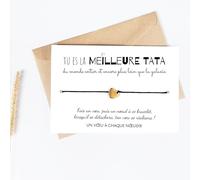 Un Voeu à Chaque Noeud Carte MEILLEURE TATA DU MONDE + Bracelet porte-bonheur - Cadeau Tante Anniversaire - Noël