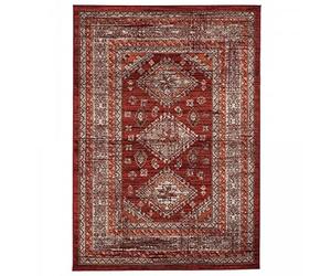 UnAmourDeTapis Tapis Orient Style, 190 X 280 Cm, Motif Oriental Médaillons Frises, Orange, Poils Ras Tissé, Fabriqué en Belgique, Décoration Salon, 3663