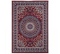 UnAmourDeTapis Tapis Orient Style, 190 X 280 Cm, Motifs Oriental Médaillon, Écru Et Rouge, Poils Ras, Tissé en Belgique, Ambiance Vintage Chic, pour Salon, 3662