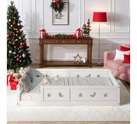 UnboxG Lit d'enfant 120x200 cm Blanc avec balustrade étoile et lune Lit en bois sûr pour enfants Design moderne, bois massif