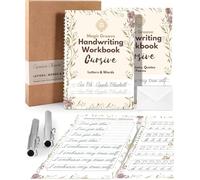 UNCLE EJ® Kit de cahier d'écriture cursive rainuré - Cahier d'exercices cursif réutilisable pour enfants de 8 à 12 ans et adultes, pratique d'écriture à rainures magiques, lettres, mots, poésie et