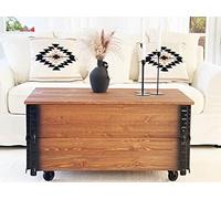 Uncle Joe's Table Basse Coffre en Bois Table d'appoint Vintage Style Shabby Chic Bois Massif Noyer