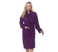 Undercover - Robe de chambre en tissu éponge 100 % coton pour femmes avec col châle ou capuche, lien à la taille, sèche-vite, violet foncé, 40-42