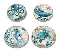 Underwater World Lot de 4 cache-plaques ronds en métal pour cuisinière électrique, brûleur supérieur, protection de four à gaz, accessoires de cuisine, table de cuisson moderne, décoration de cuisine
