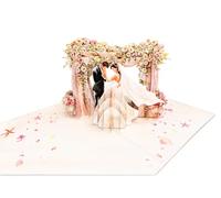 Une carte de mariage pop-up romantique 3D, carte de félicitations pour mariage, marié et mariée sous un arc de fleurs, également pour cadeau d'argent ou bon d'achat avec enveloppe blanche