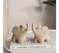 Une grande figurine d'éléphant minimaliste, 9,7 * 9,5 * 5,4 cm, figurine en résine de style nordique pour la décoration de la maison & du bureau, de l'étagère & de la console TV Blanc,couleur grès,Cou