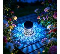 Une lampe de projection à motif de lotus et de pivoine alimentée par énergie solaire, lampe de sol en maille de fer forgé, lampe décorative pour extérieur, chambre, balcon, cour, lumière d'ambiance po