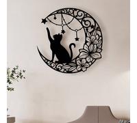 Une pièce de décoration de maison, silhouette de chat noir en métal en forme de lune, pendentif mural décoratif, Halloween, effrayant, automne, vacances, festival, décoration de maison, décoration de 