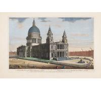 Une vue nord-ouest de la cathédrale Saint-Paul de Londres. Après une impression du 18ème siècle réalisée par J.M. Muller et publiée par Robert Sayer. Poster imprimé par Ken Welsh (19 x 12)