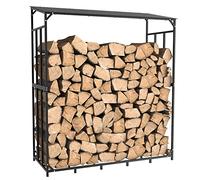 unho Abri Bûche Extérieur Bois Jardin: Rangement Bois de Chauffage 176x60x156cm Étagère en Métal pour Cheminée Noir Porte Bûches Intérieur