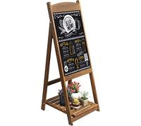 UNHO Panneau Publicitaire sur Pied: Tableau Noir Magnétique Cadre Bois avec Étagère de Rangement Chevalet Ardoise Trottoir Vintage 110x44cm Conçu Pour Restaurant Café Bar Bistrot Marron