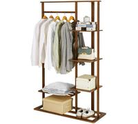 UNHO Portant à Vêtements en Bois Penderie Vêtement Dressing Porte Vêtement sur Pied Armoire Ouverte à 4 Étagères pour Entrée Salon