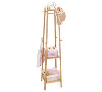 unho Porte Manteau sur Pieds Bambou: Porte Manteau sur Pied Design Perroquet avec 3 Étagères 8 Crochets Porte Vêtement Solide Portemanteaux pour Entrée Maison Chambre Salon- 169x39x39cm