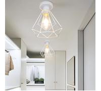 UNI 20cm Plafonnier Rétro Industrielle Cage Fer Diamant en Métal E27 Lustre Plafond Blanc 2PCS