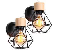 UNI 2PCS Applique Mural Vintage Industrielle Vintage Industrielle E27 Lampe de Mur Luminaire Ajustable en Métal et Bois Noir