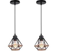 UNI 2pcs Pendentf Suspension Lustre Design Vintage Industrielle en Corde de Chanvre Plafonnier Lustre Salon Chambre Escalier Noir