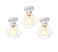 UNI 3 Pack Plafonnier Cage Diamant E27 16cm Rétro Industrielle Lustre Suspension pour Couloir Escalier Chambre Blanc