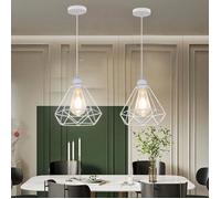 UNI 3PCS Pendentif Cage Diamant Plafonnier Lustre Vintage Industrielle Rétro Luminaire Salle à Manger Chambre Cuisine Blanc