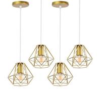 UNI 4PCS Lustre Suspension Cage Diamant E27 16cm Doré Rétro Plafonnier Industrielle Longueur Ajustable Doré