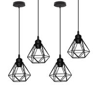 UNI 4PCS Lustre Suspension E27 16CM Cage Diamant en Métal Noir Plafonnier Luminaire pour Couloir Escalier Chambre