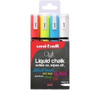 Marqueur craie liquide Uni-Ball Chalk pointe ogive moyenne 1,8 à 2,5 mm- pochette de 4 assortis coloris classique