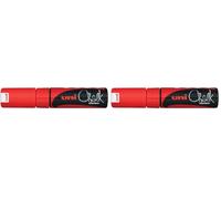 uni-ball 186421 - Marqueur pour fenêtres et craie UNI CHALK PWE-8K, 8 mm, pointe biseautée, rouge (Lot de 2)