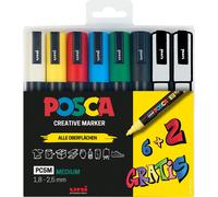 uni-ball 186826 uni-ball POSCA PC-5M Acrylstift farbsortiert 1,8 - 2,5 mm, 8 St.