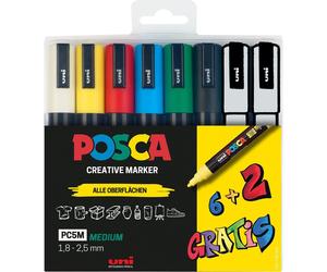 uni-ball 186826 uni-ball POSCA PC-5M Acrylstift farbsortiert 1,8 - 2,5 mm, 8 St.